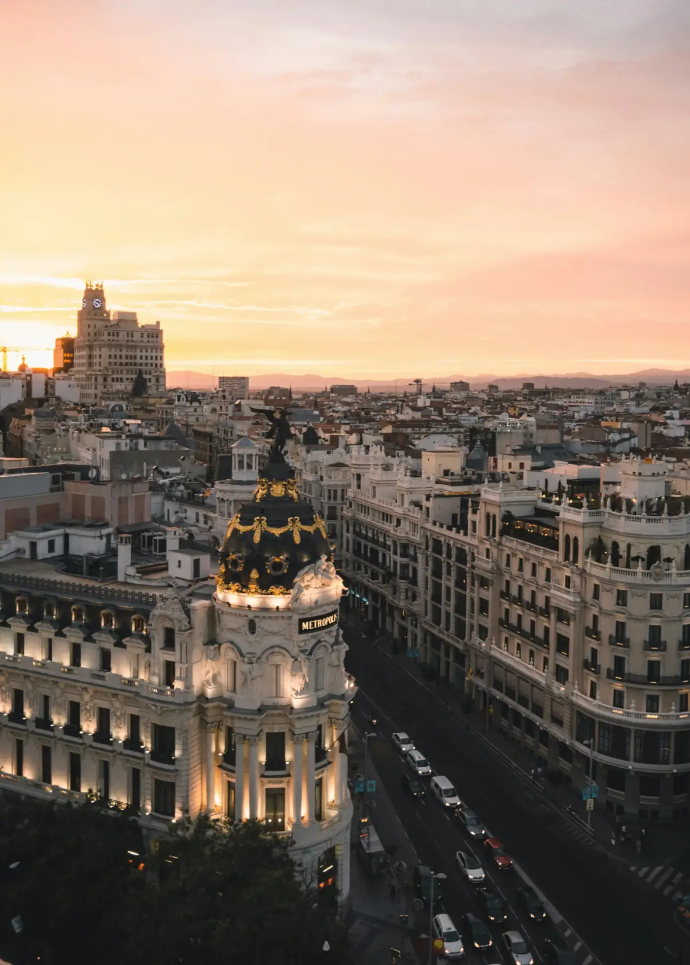 Vista panorámica de Madrid al atardecer